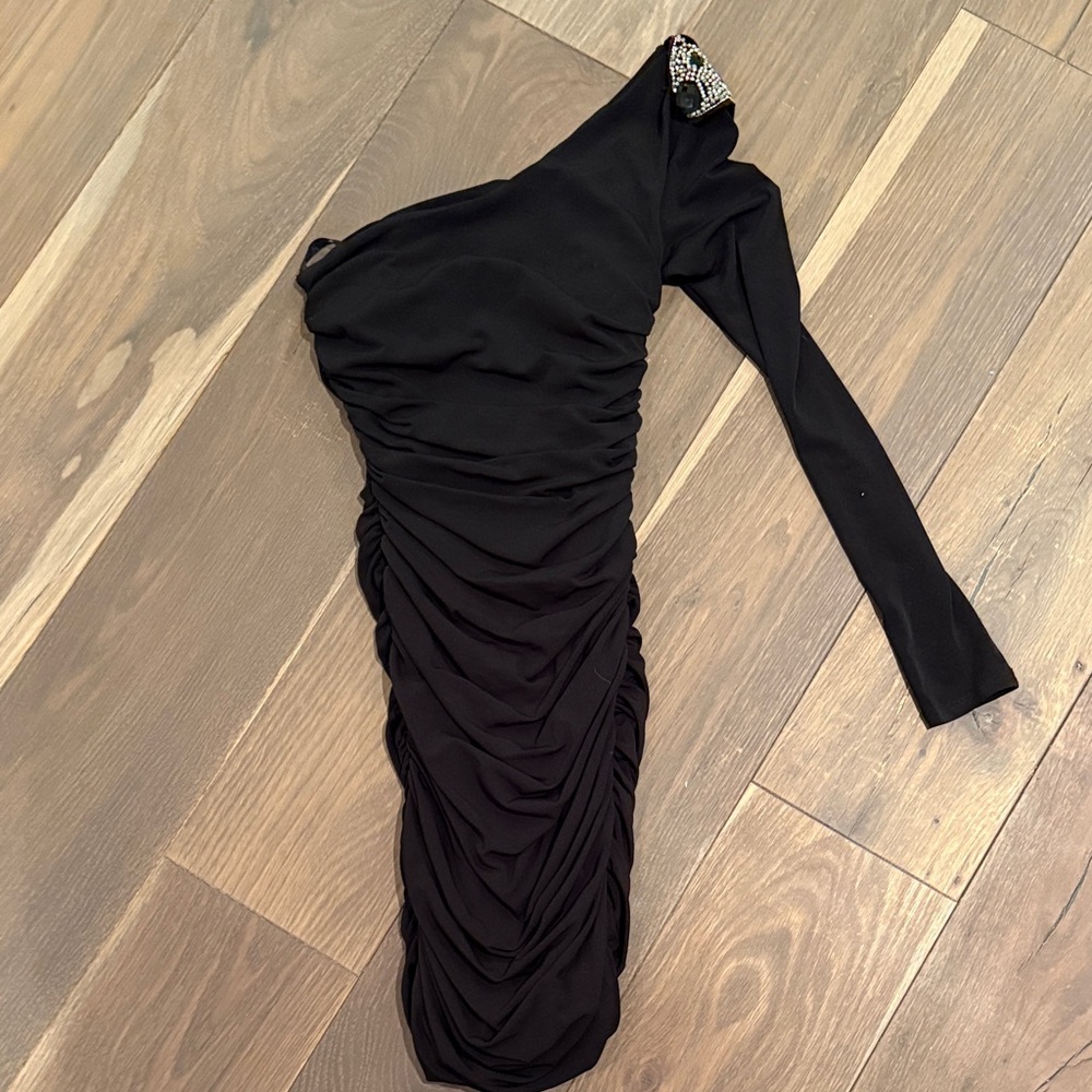 City Triangles Black One-Shoulder Dress with Embellished Detail